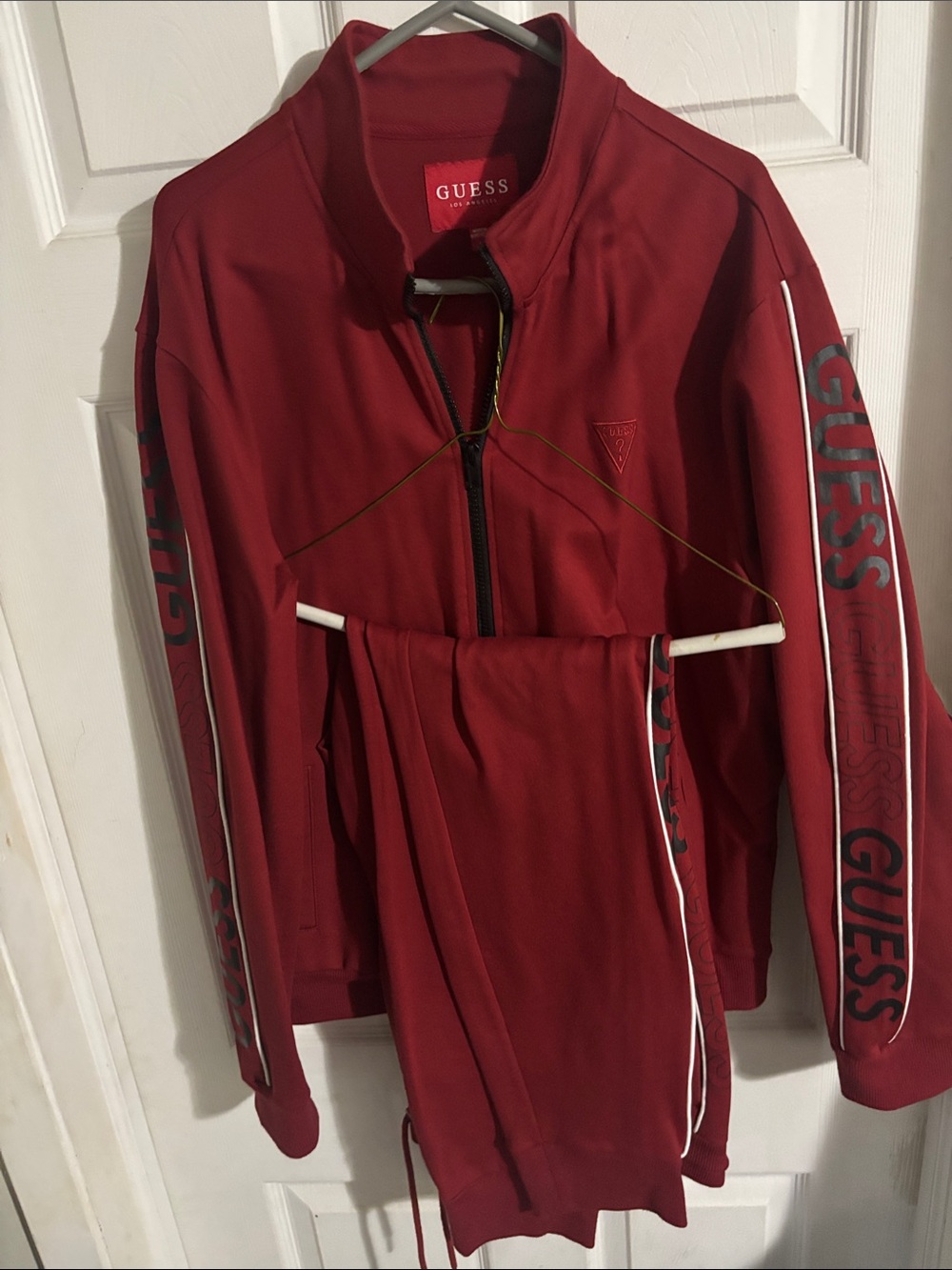 Guess Red Athletic Jacket and joggers with Bold Sleeve Logo